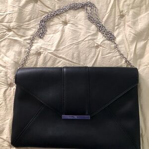 INC International Concepts Black Clutch with Silver Chain